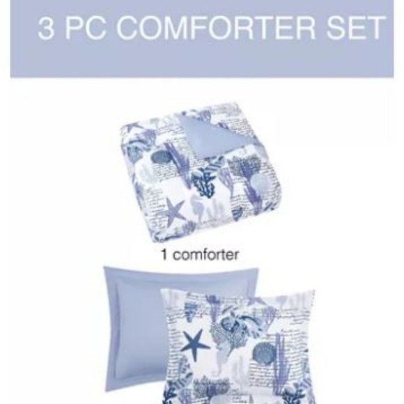 *BEDDING CLEARANCE*  Sea Life Navy 3-Pc. Reversible Full/Queen Comforter Set NEW - Picture 1 of 3